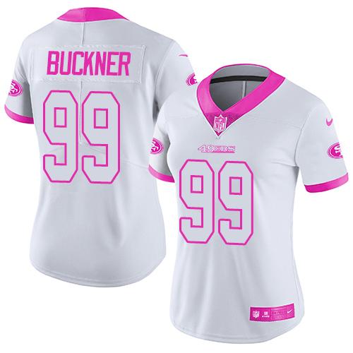 Nike 49ers #99 DeForest Buckner White/Pink Women's Stitched NFL Limited Rush Fashion Jersey - Click Image to Close